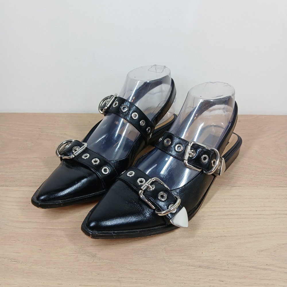 Dolce Vita Flats Women 6.5 Black Leather Pointed Toe Buckle Studded Slingbac